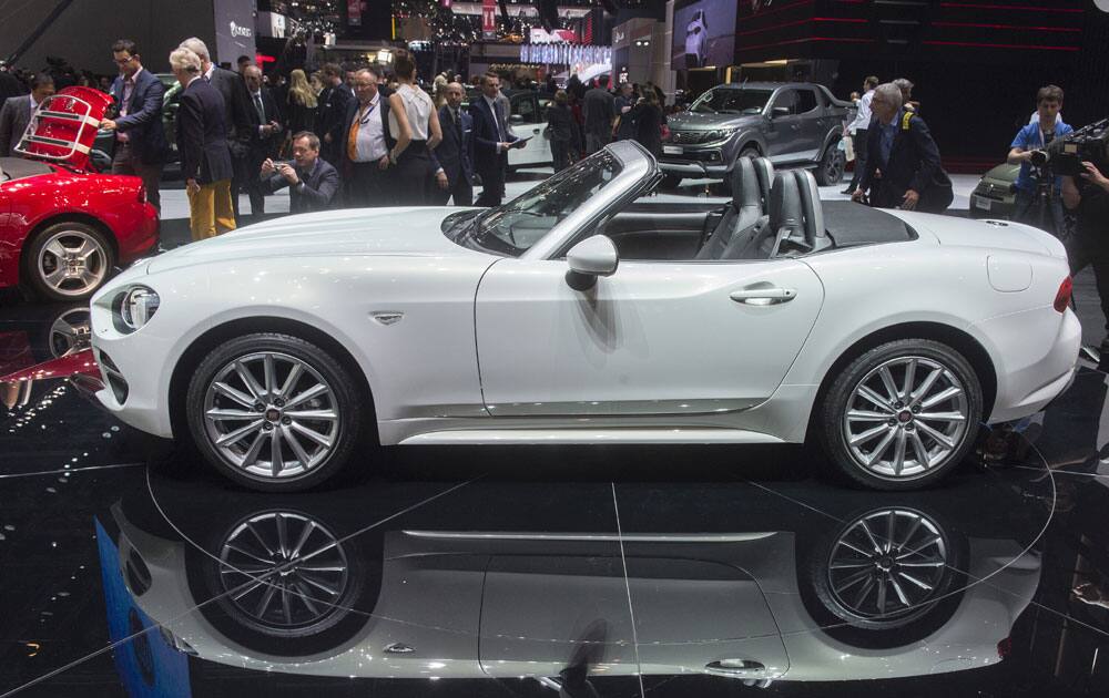 The New Fiat 124 Spider is shown during the press day at the 86th International Motor Show in Geneva, Switzerland.