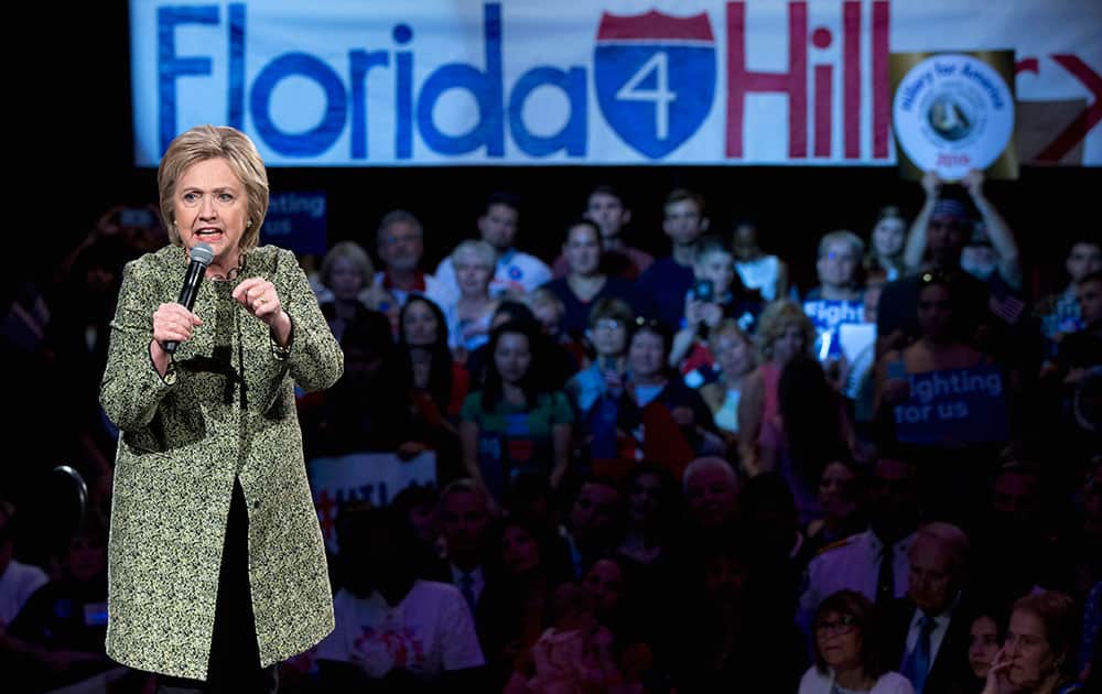 Democratic presidential candidate Hillary Clinton speaks during a 
