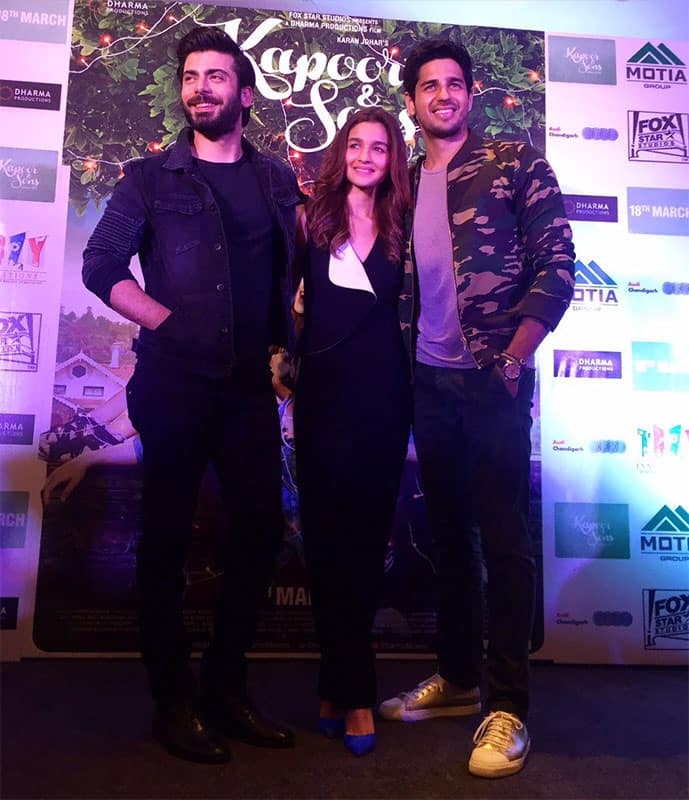 The fashionable trio @S1dharthM @_fawadakhan_ @aliaa08 #KapoorAndSons Twitter@karanjohar