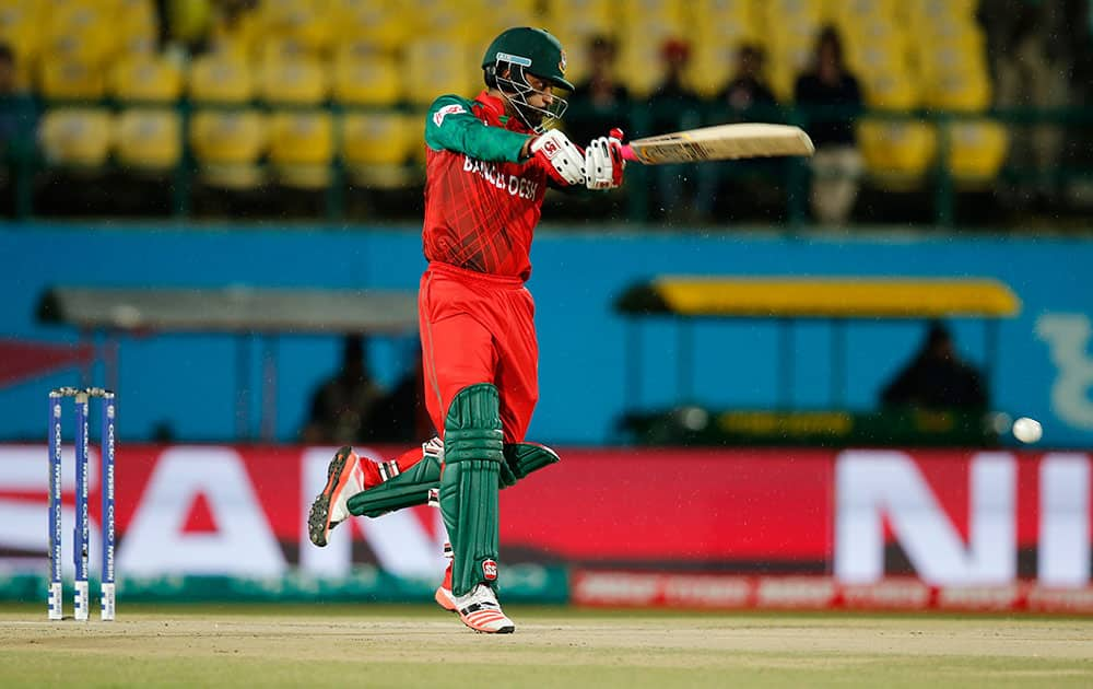 Bangladesh's Tamim Iqbal bats during their match against Ireland at the ICC World Twenty20 2016 cricket tournament at the Himachal Pradesh Cricket Association (HPCA) stadium in Dharmsala.