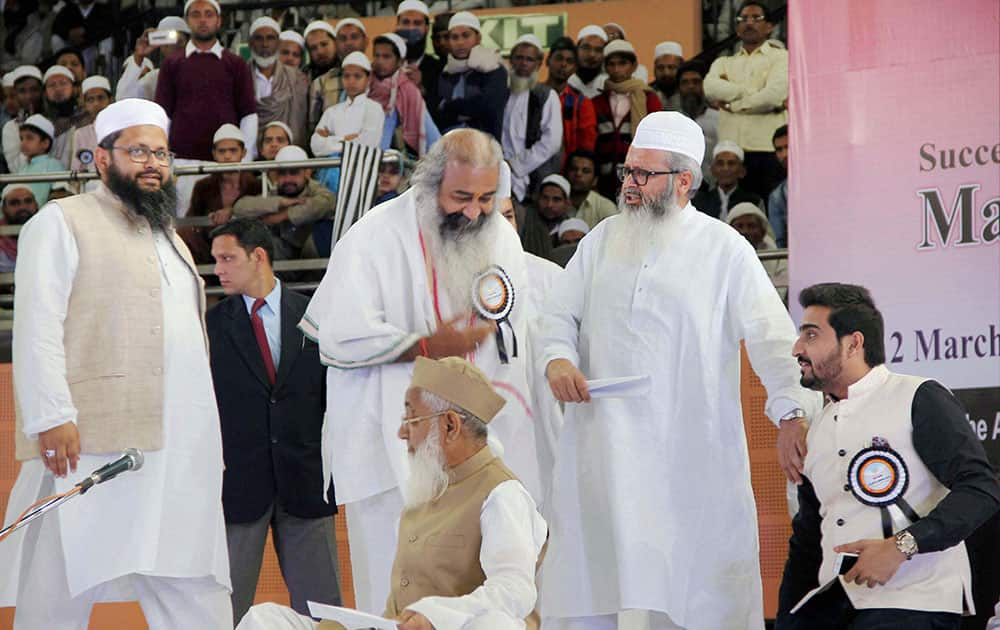 Acharya Pramod Krishnan with other delegates at the National Integration Conference at Indira Gandhi Indoor Stadium in New Delhi.