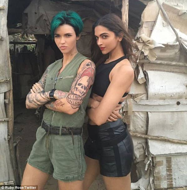 Deepika with Ruby Rose on the sets of XXX: The Return of Xander Cage -twitter