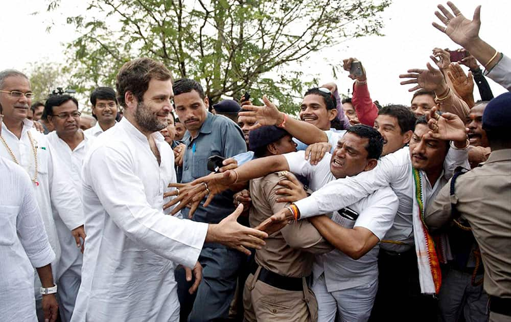 Congress Vice President Rahul Gandhi during his padyatra in Girodhpuri, Chhattisgarh.