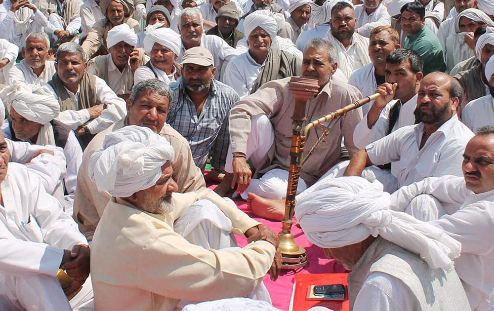 Members of Jat community during a day-long protest in Rohtak.