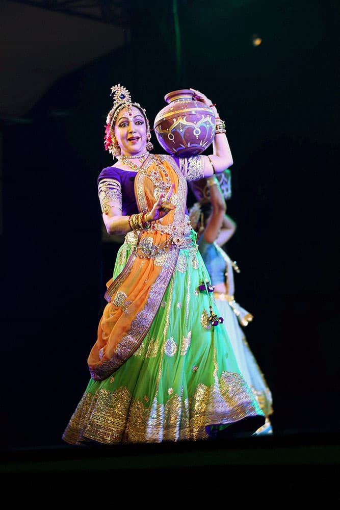 Actress & BJP MP Hema Malini performs during the Ras Utsav in Vrindavan near Mathura.