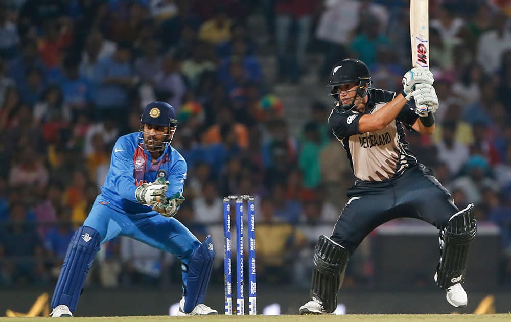 New Zealand's Ross Taylor plays a shot against India during the ICC World Twenty20 2016 cricket match at the Vidarbha Cricket Association stadium in Nagpur.