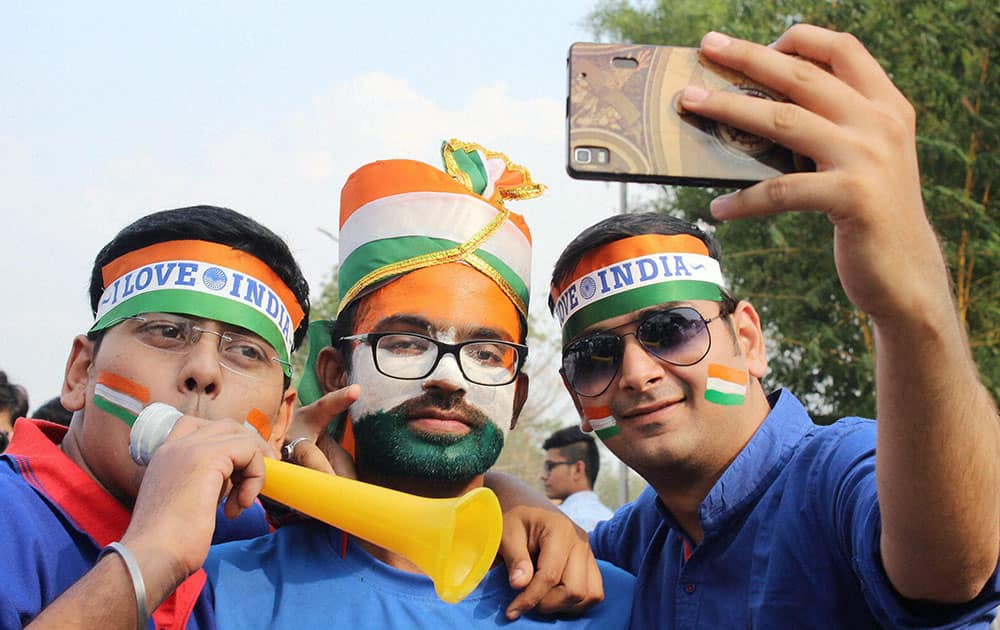 Indian cricket fans during the T20 World Cup match between India and New Zealand at VCA stadium in Nagpur.