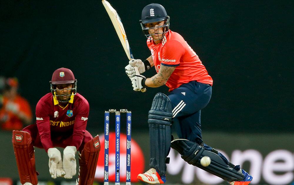 England's Jason Roy bats against West Indies during their ICC World Twenty20 2016 cricket match at the Wankhede stadium in Mumbai.