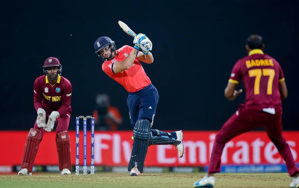 England's Jos Buttler bats against West Indies during their ICC World Twenty20 2016 cricket match at the Wankhede stadium in Mumbai.
