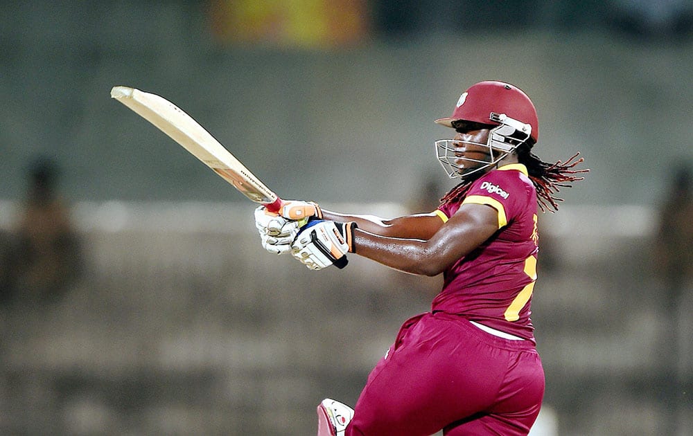 West Indies skipper Stafanie Taylor plays a shot during the ICC Womens World T20 match against Pakistan at MAC Stadium in Chennai.