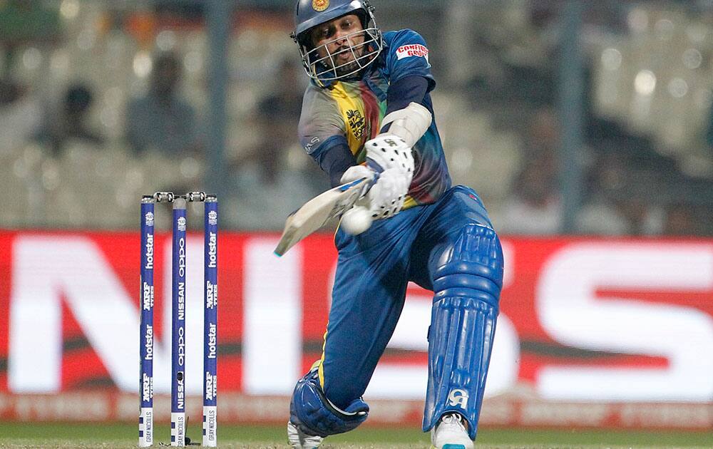 Sri Lanka's Tillakaratne Dilshan hits the ball during their match against Afghanistan at the ICC World Twenty20 2016 cricket tournament in Kolkata.