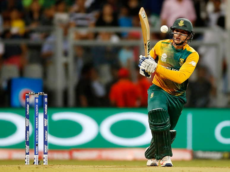 South Africa's Quinton de Kock bats against England during their ICC World Twenty20 2016 cricket match at the Wankhede stadium in Mumbai.