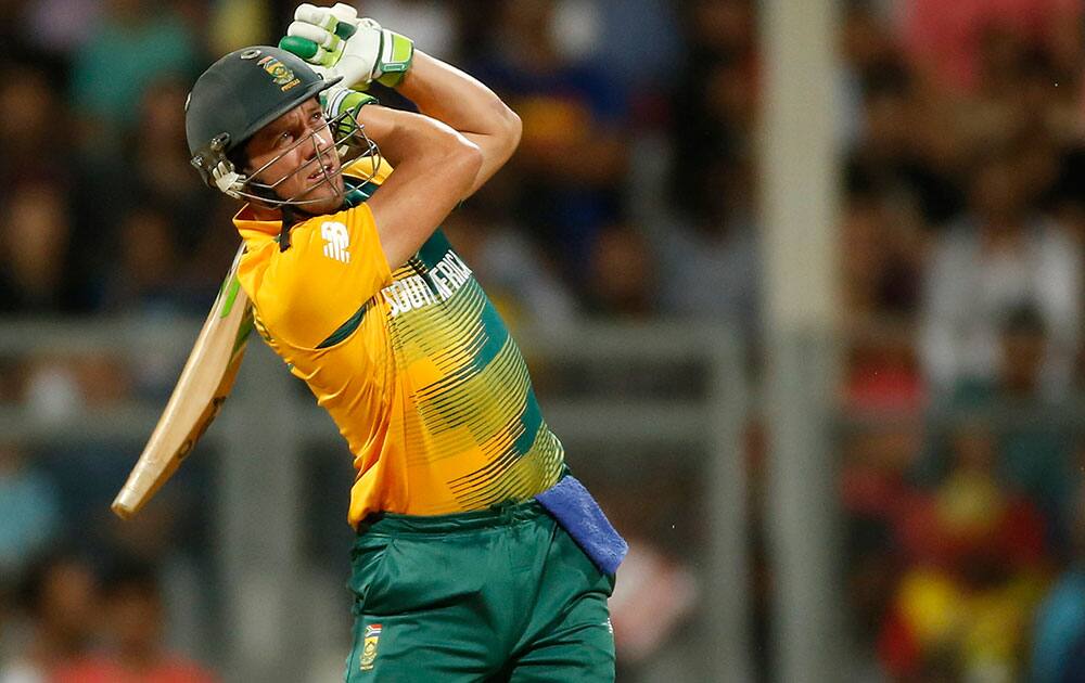 South Africa's AB de Villiers bats against England during their ICC World Twenty20 2016 cricket match at the Wankhede stadium in Mumbai.