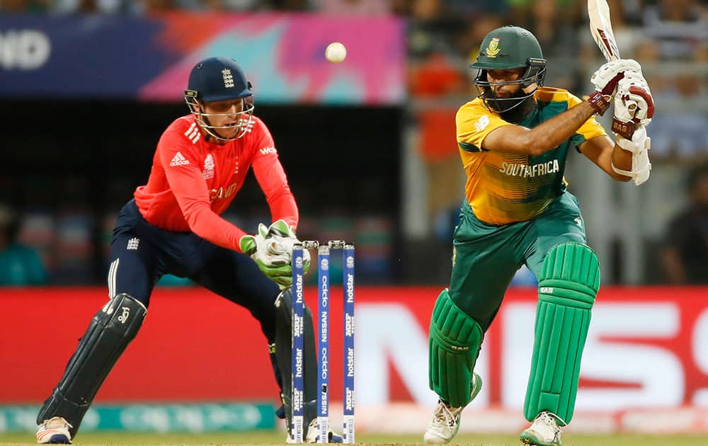 South Africa's Hashim Amla bats against England during their ICC World Twenty20 2016 cricket match at the Wankhede stadium in Mumbai.