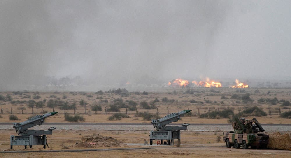 An Indian air force aircraft hits a target during exercise Iron Fist at Pokhran.