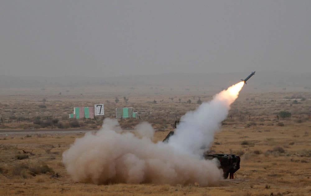 A surface to air missile is launched during exercise 'Iron Fist' at Pokhran.