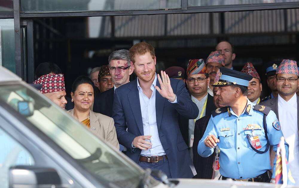 British Prince Harry arrives in Tribhuwan International Airport in Kathmandu.