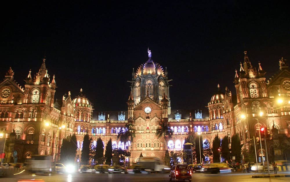 A view of the Chatrapati Shivaji Terminus before observing Earth Hour in Mumbai.