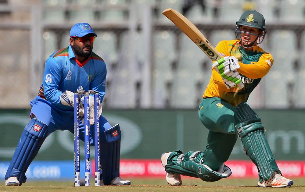 South Africa's Quinton de Kock bats against Afghanistan during their ICC World Twenty20 2016 cricket match at the Wankhede stadium in Mumbai.