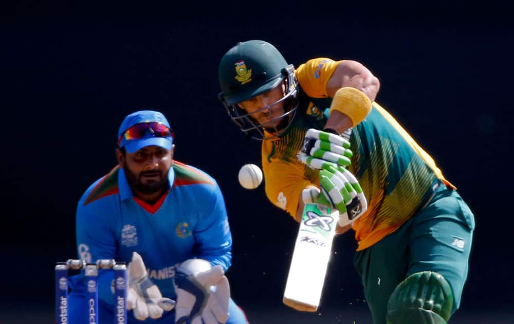 South Africa's Faf du Plessis bats against Afghanistan during their ICC World Twenty20 2016 cricket match at the Wankhede stadium in Mumbai.