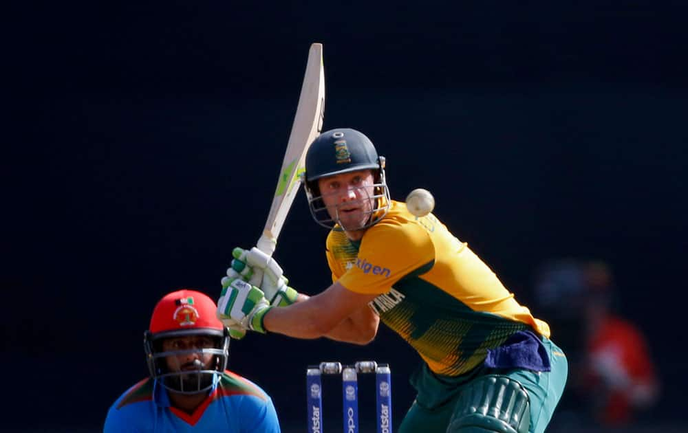 South Africa's AB de Villiers bats against Afghanistan during their ICC World Twenty20 2016 cricket match at the Wankhede stadium in Mumbai.