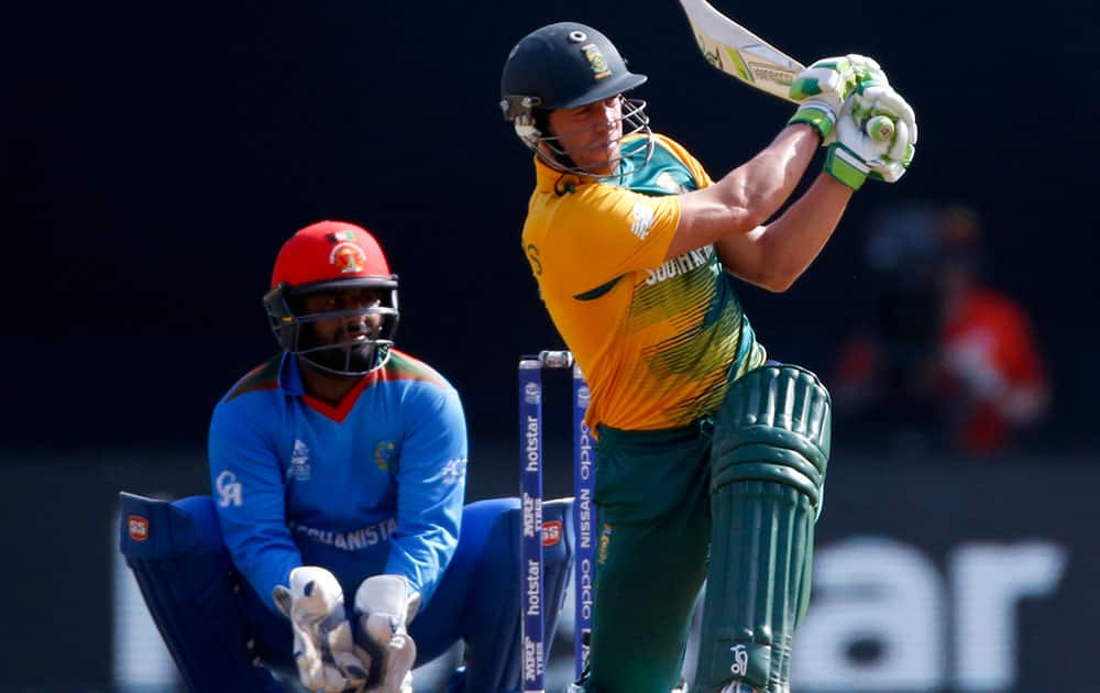 South Africa's AB de Villiers bats against Afghanistan during their ICC World Twenty20 2016 cricket match at the Wankhede stadium in Mumbai.