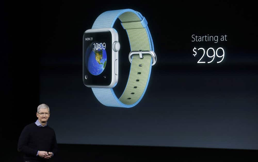 Apple CEO Tim Cook, speaks at an event to announce new products and an update to the Apple Watch at Apple headquarters Monday, March 21, 2016, in Cupertino, California.