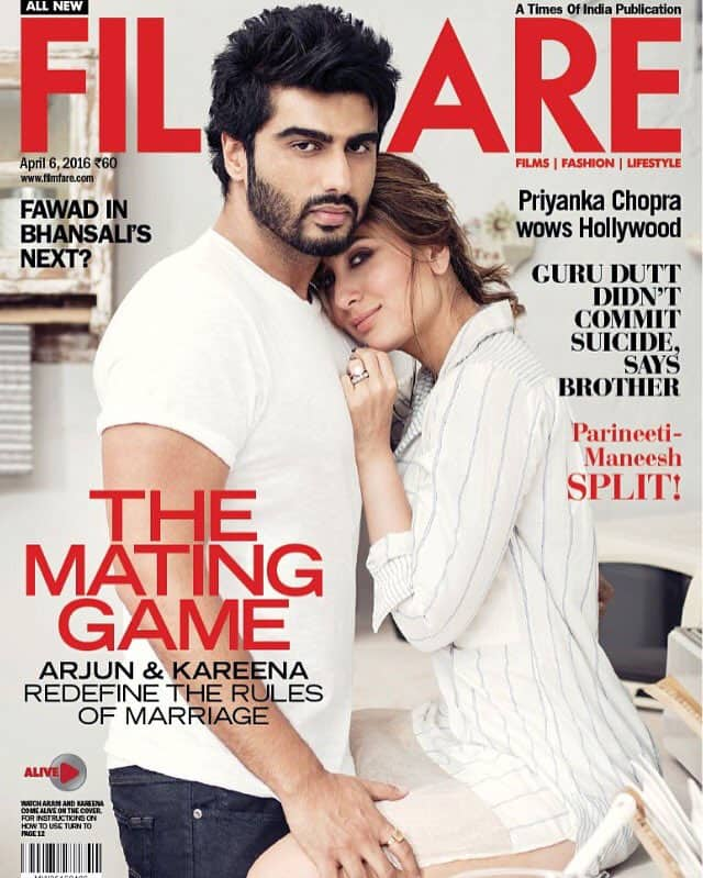 Sizzling duo on the @filmfare cover #kareenakapoorkhan and @arjunk26. On stands soon. -twitter
