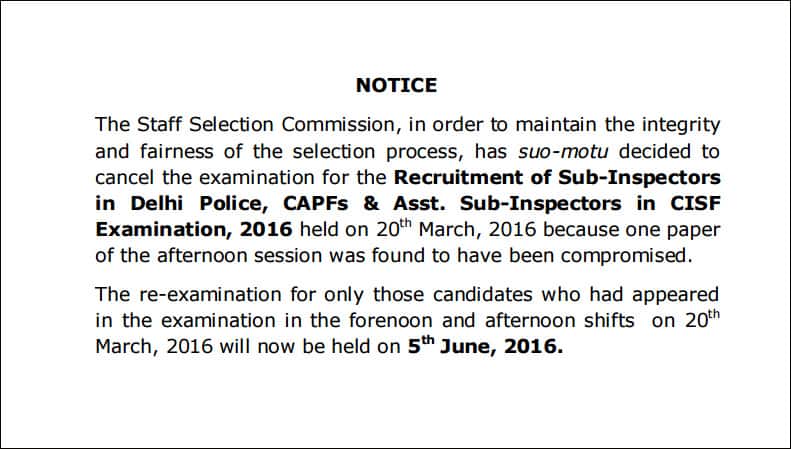 Paper leak forces cancellation of SSC CPO (SI/ASI) examination - re-exam date inside
