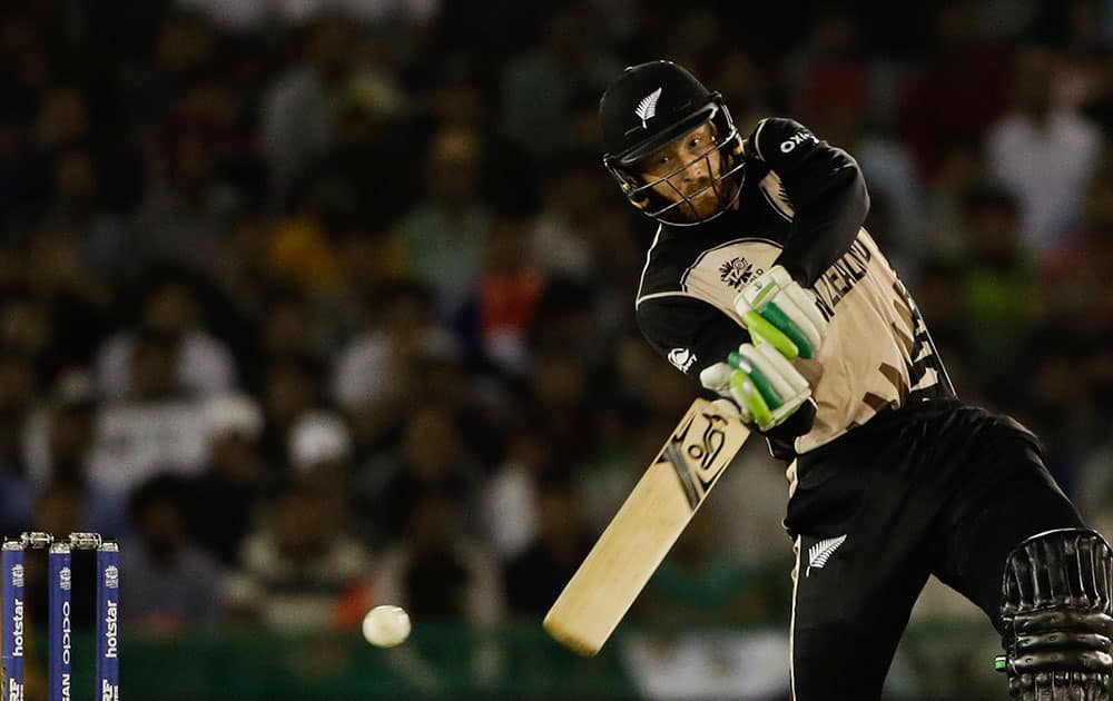 New Zealand's Martin Guptill misses a shot against Pakistan during their ICC World Twenty20 2016 cricket match in Mohali.