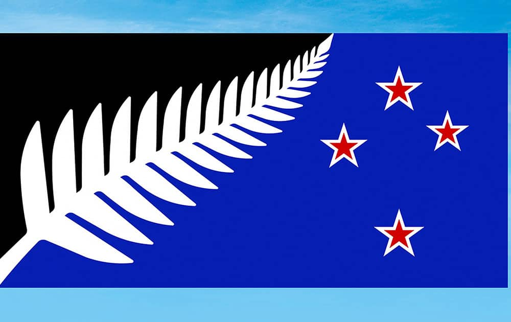 This undated illustration provided by the New Zealand Government shows a proposed new national flag, Silver Fern (Black, White and Blue) by Kyle Lockwood. 