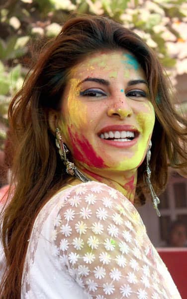 Jacqueline Fernandez celebrates Holi in Mumbai.