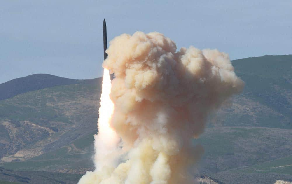 This photo provided by the Defense Departments Missile Defense Agency, shows a long-range ground-based interceptor is launched from Vandenberg Air Force Base, Calif. 