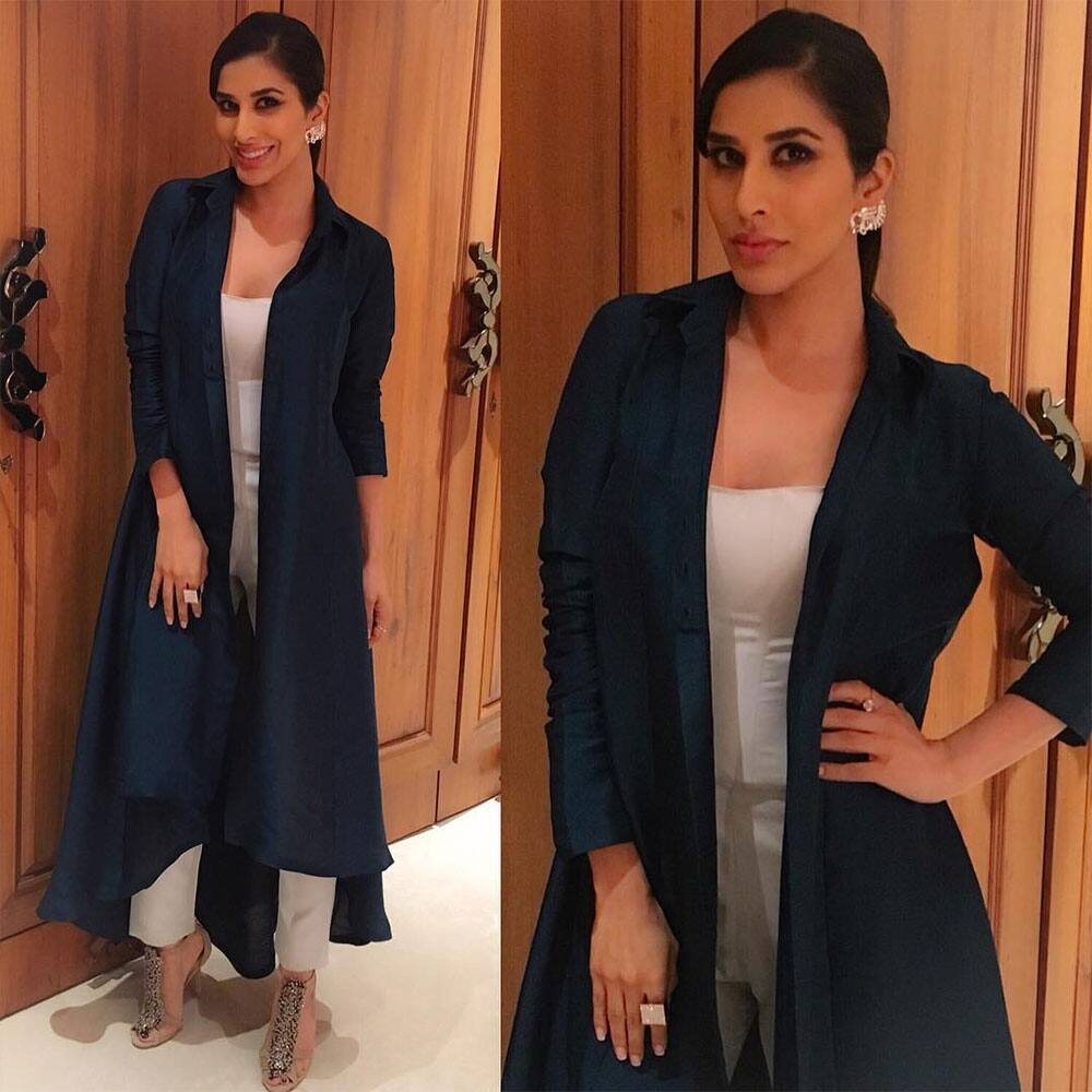 SOPHIE CHOUDRY ‏:- My look for manishmalhotra05 #lakmefashionweek #lfw show tonight.. Powder blue catsuit & jewel… -instagram