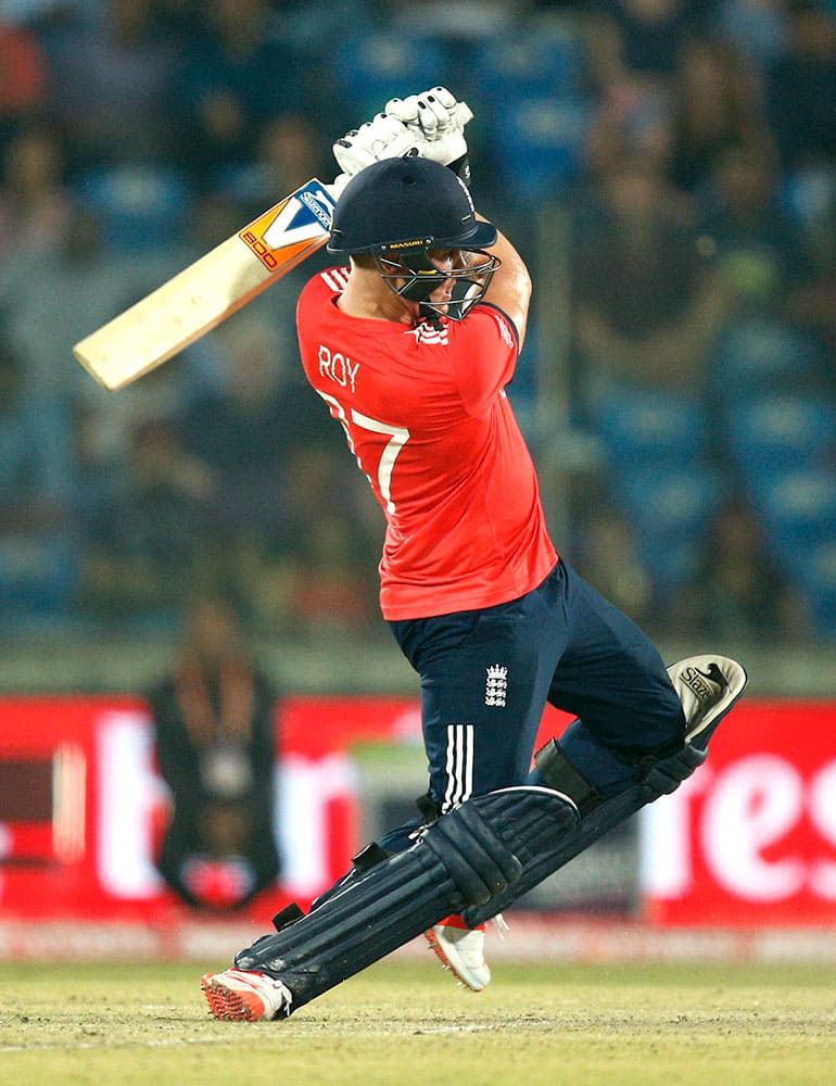 England's Jason Roy bats during their ICC World Twenty20 2016 Cricket World Cup semifinal match against New Zealand at the Feroz Shah Kotla cricket stadium in New Delhi.