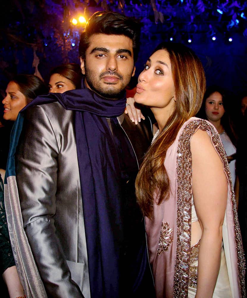Actors Arjun Kapoor and Kareena Kapoor during the opening show of Lakme Fashion Week in Mumbai.