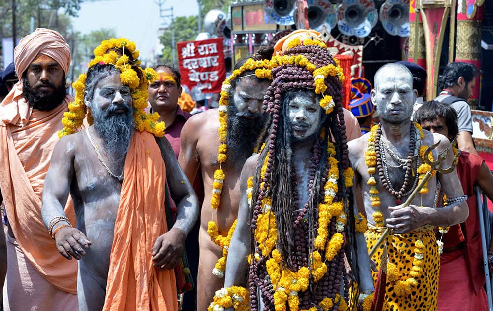 Sadhus arrive to take part in Simhastha Mahakumbh in Ujjain, Madhya Pradesh.
