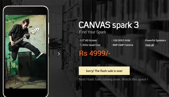 SOLD OUT! Micromax Canvas Spark 3 first flash sale over, next round to be announced soon