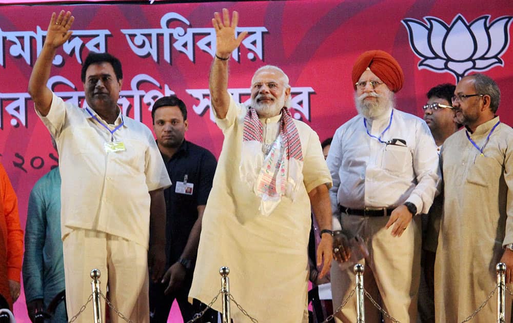 Prime Minister Narendra Modi at an election rally in Siliguri.