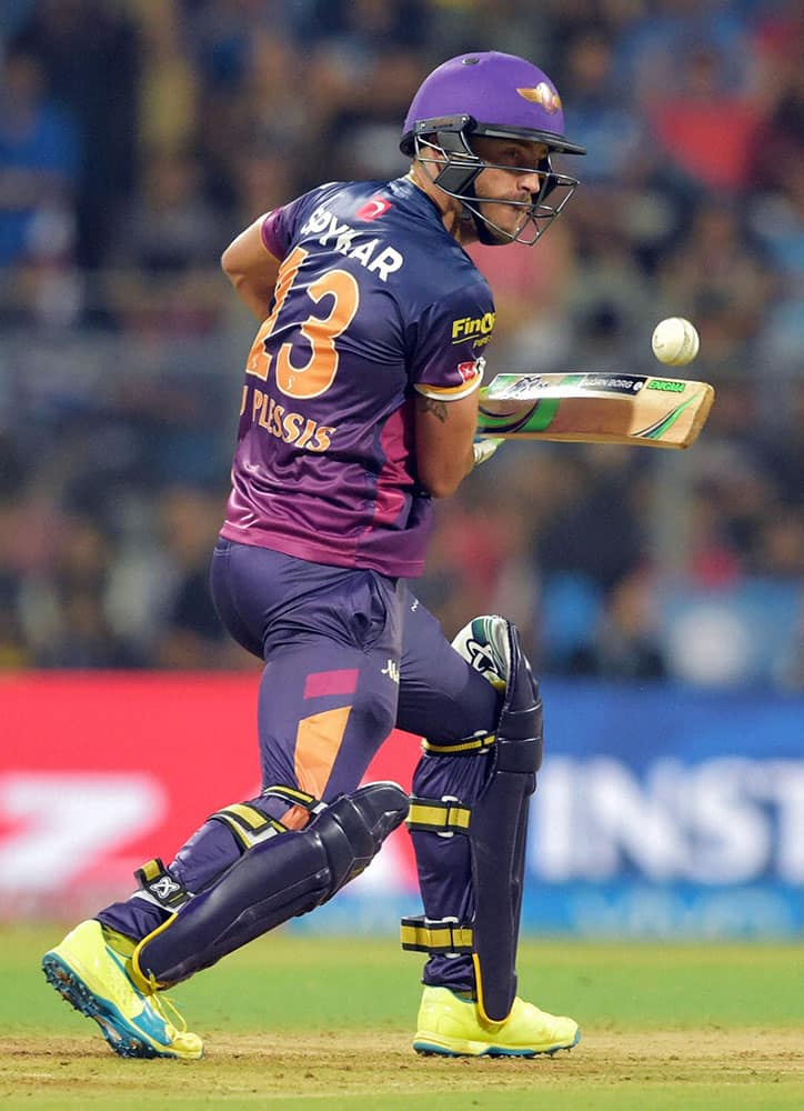  Rising Pune Supergiants batsman Faf Du Plessis plays a shot during the IPL 2016 opening match played against Mumbai Indians in Mumbai.