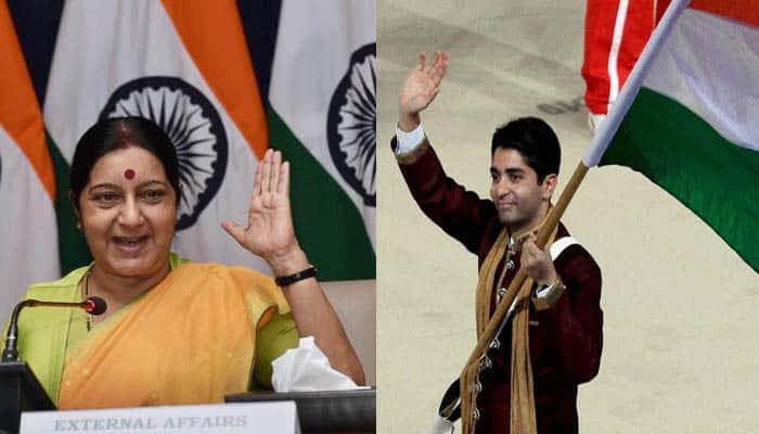 Sushma Swaraj swiftly acts on Olympian Abhinav Bindra&#039;s request, asks him to win Gold for India in return