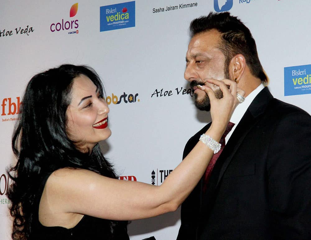 Bollywood actor Sanjay Dutt with wife Manayat Dutt as they attend Femina Miss India Grand Finale 2016 in Mumbai.