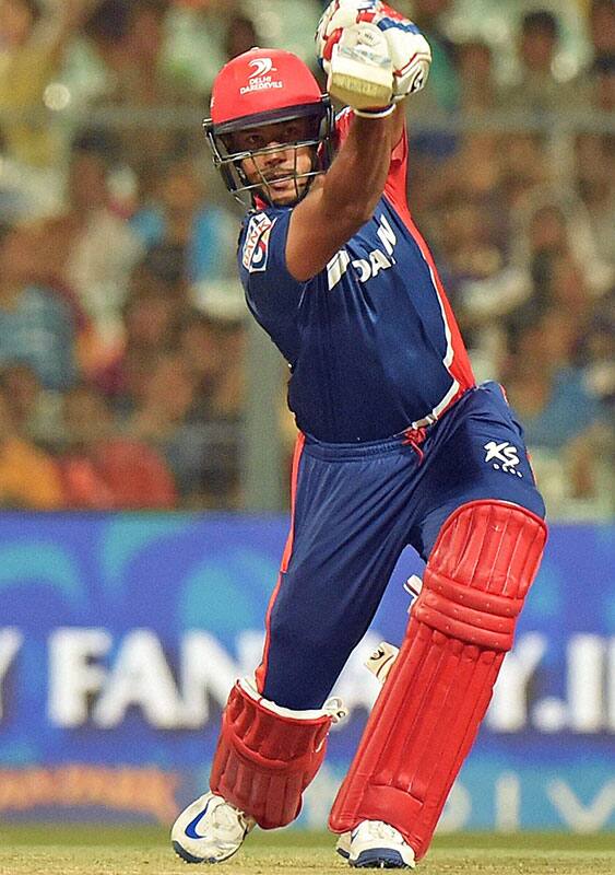 Delhi Daredevils batsman Mayank Agarwal in action aganist KKR during IPL match at Eden Garden in Kolkata.