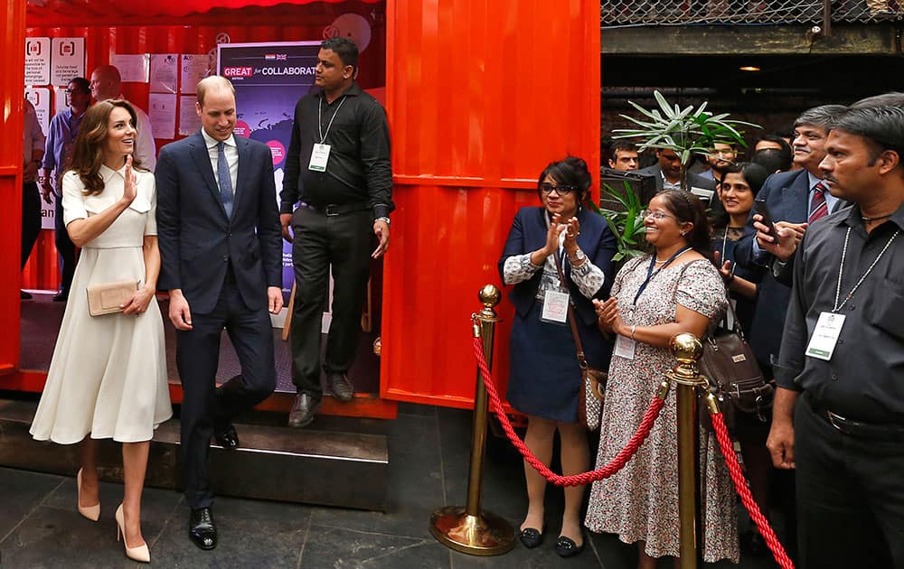 Britain's Prince William and his wife Kate, the Duchess of Cambridge, arrive at young entrepreneurs' event in Mumbai.