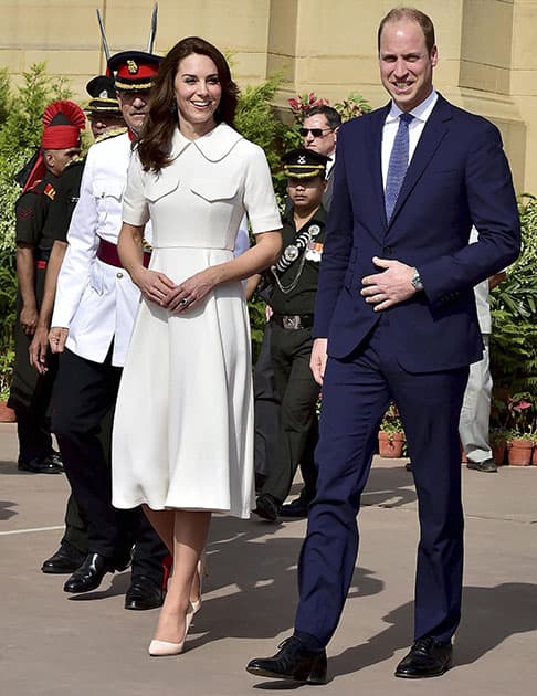 Britains Prince William and his wife, Kate Middleton, the Duchess of Cambridge at India Gate in New Delhi.