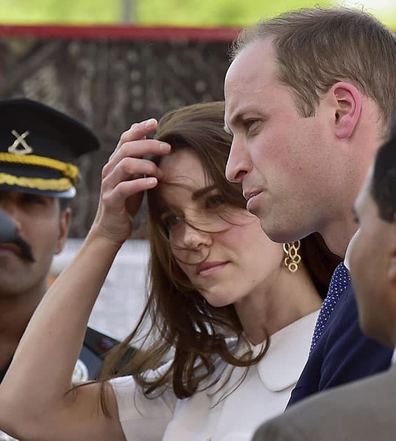 Britains Prince William and his wife, Kate Middleton, the Duchess of Cambridge at India Gate in New Delhi.