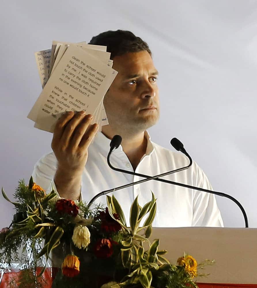 Congress Party Vice President Rahul Gandhi addressing at a public meeting to mark culmination of 125th birth anniversary celebrations of Dr. Babasaheb Ambedkar, at Kasturchand Park in Nagpur.