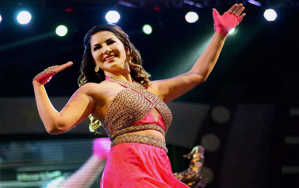 Bollywood actress Sunny Leone performs at an event in Patna.