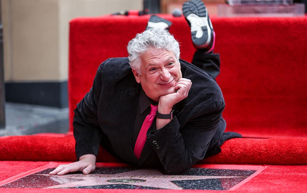 Harvey Fierstein attends a ceremony honoring him and Cyndi Lauper with stars on the Hollywood Walk of Fame.