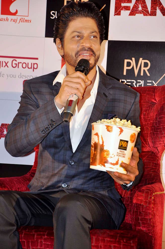 Actor Shahrukh Khan at the promotion of his upcoming film Fan in Noida.